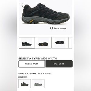 NWT Merrell Moab 3 Men’s Hiking Boots in Black Night